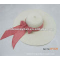 Ladies brim straw beach hat with tie